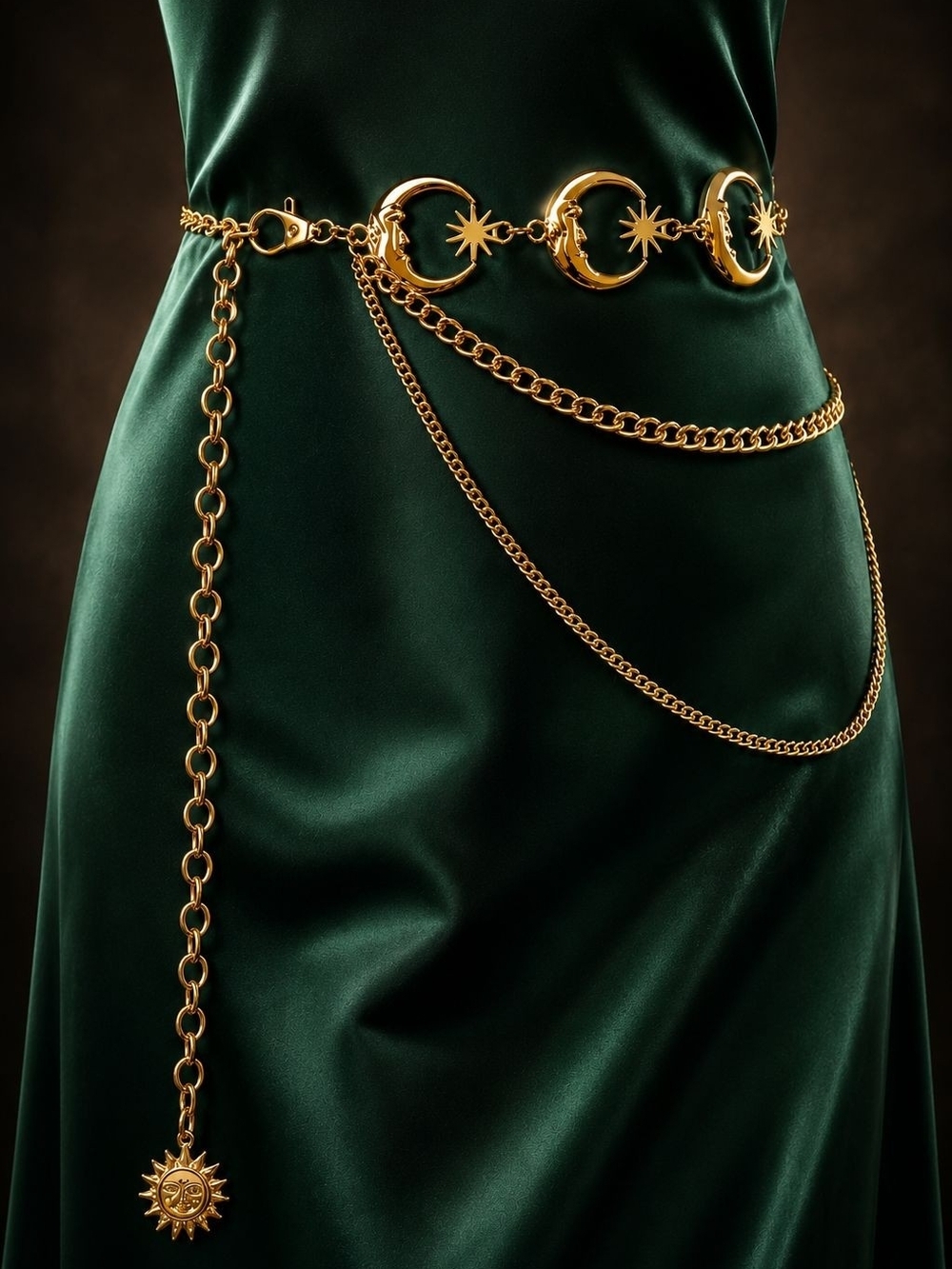 Gold Celestial Moon & Star Chain Belt